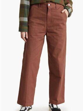 OBEY 100% Cotton Brighton Crop Back Elastic Waist Brown Carpenter Pants 25 W27.5